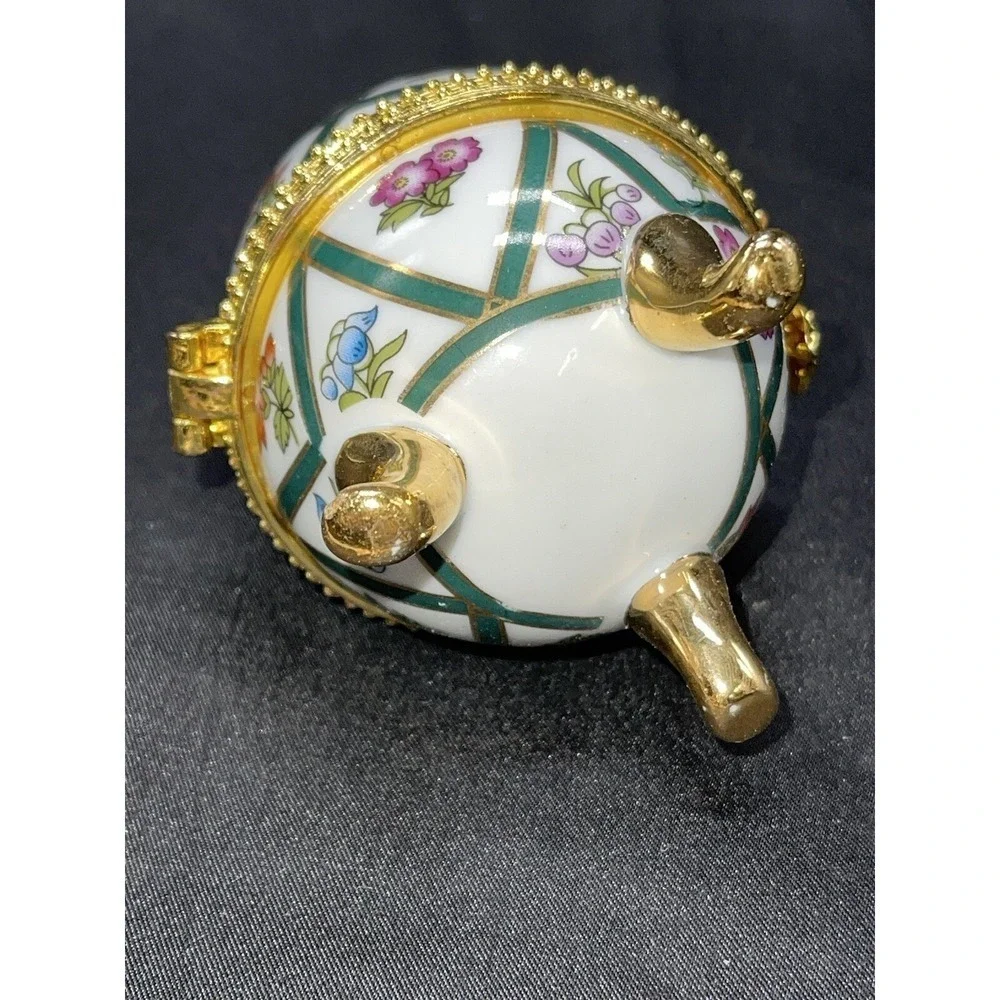 Decorative Floral Painted 3 footed Easter Egg Trinket Box 4
